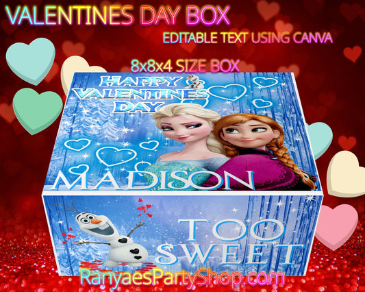 Frozen Valentines Day Box | Frozen Valentines | 8x8x4 Valentines Treat Box | Editable Text with Canva | Digital File Only