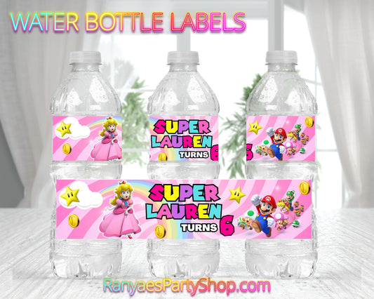 Princess Peach Water Bottle Labels | Custom Water Bottle Labels | Princess Peach Party | Princess Peach Water Bottle Favors