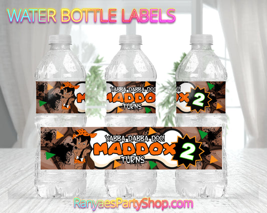 African American Bam Bam Water Bottle Labels | Custom Water Bottle Labels | Flintstone's Party | AA Bam Bam Water Bottle Favors