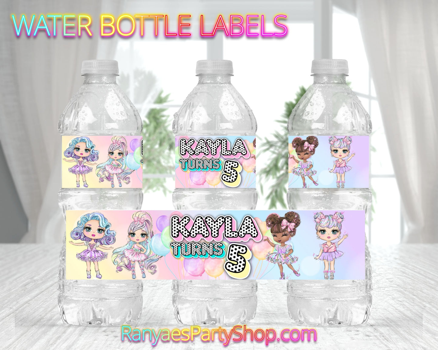 Doll Water Bottle Labels | Custom Water Bottle Labels | Doll Party | Doll Water Bottle Favors