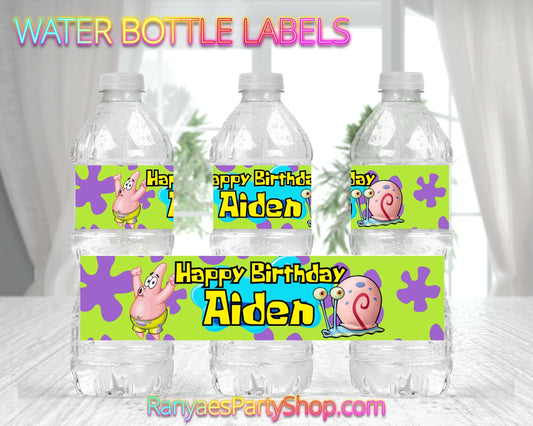 Spongebob Water Bottle Labels | Custom Water Bottle Labels | Spongebob Party | Spongebob Birthday Water Bottle Favors