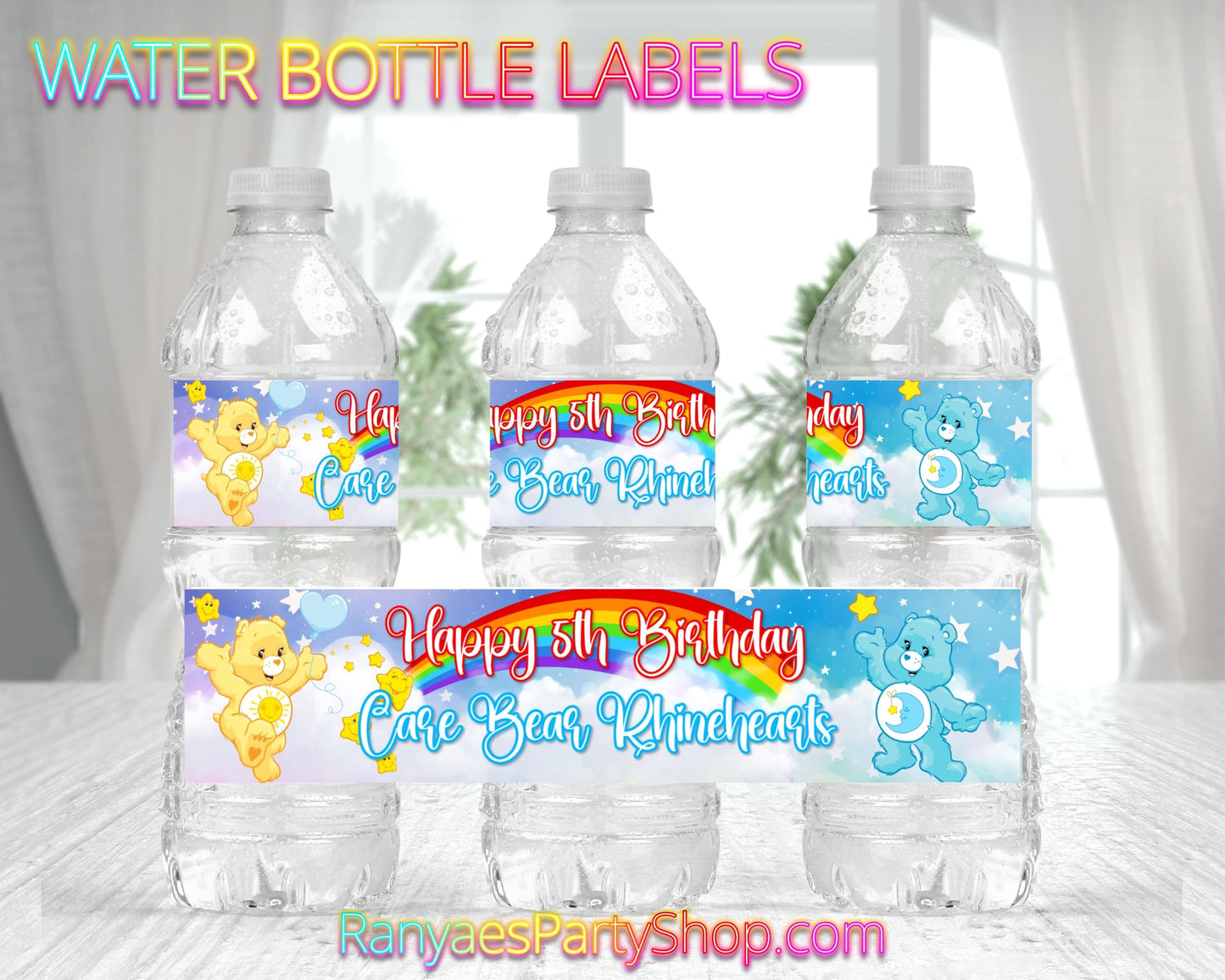 Care Bears Water Bottle Labels | Custom Water Bottle Labels | Care Bears Party | Care Bears Water Bottle Favors