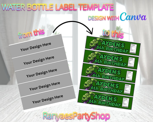 Water Bottle Label Template | Create Your Own Water Bottle Labels | Blank Templates | You Design | Design with Canva | Canva Template