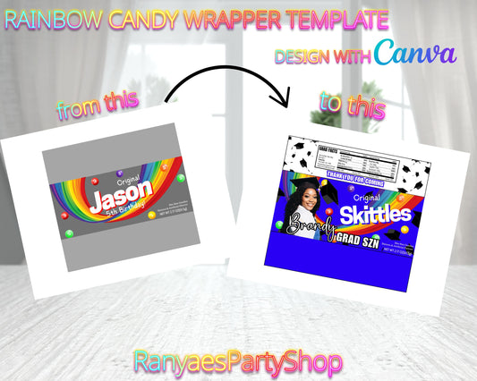 Rainbow Candy Template | Create Your Own Skittles Wrapper | Blank Templates | You Design | Design with Canva | Canva Template